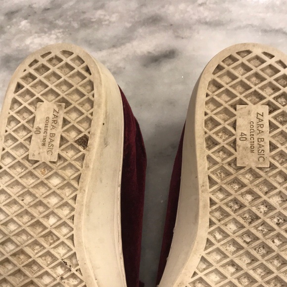 ZARA Burgundy Velvet Sneaker Shoes sz 40 10 - Picture 5 of 6